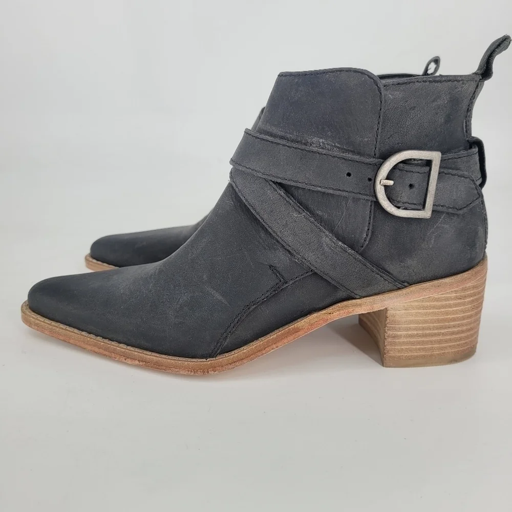 NEW Free people Back Loop Ankle Boots stacked heel western cowgirl Black 6.5